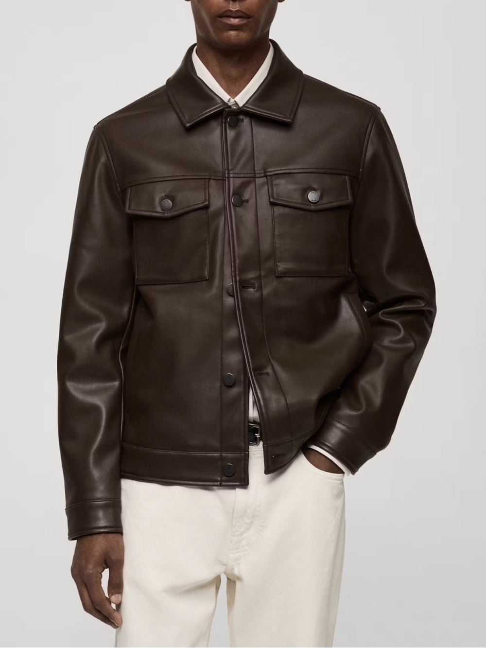 NWT Mango Men's Dark Brown Faux-Leather Jacket